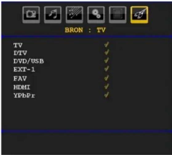 BRON : TV TV DTV DVD/USB EXT-1 FAV HDMI YPbPr