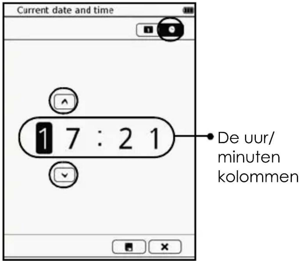 Current date and time 1 7 : 2 1 De uur/ minuten kolommen