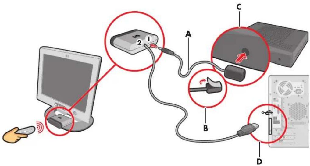 HP Pavilion media center M7370 - De afstandssensor aansluiten - 2