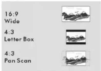16:9 Wide 4:3 Letter Box 4:3 Pan Scan