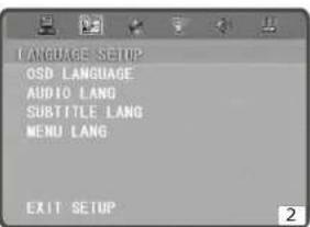 LANGUAGE SETUP GSD LANGUAGE AUDIO LANG SUBTITLE LANG MENU LANG EXIT SETUP
