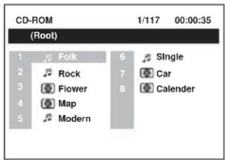 CD-ROM 1/117 00:00:35 (Root) 1 Folk 6 Single 2 Rock 7 Car 3 Flower 8 Calender 4 Map 5 Modern