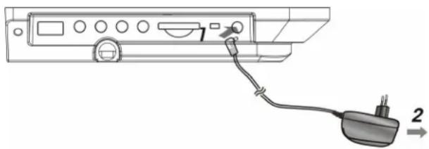 LENCO DVP-840 - (HER-)OPLADEN VAN DE BATTRIJ MET GEBRUIK VAN AC-DC ADAPTER - 1