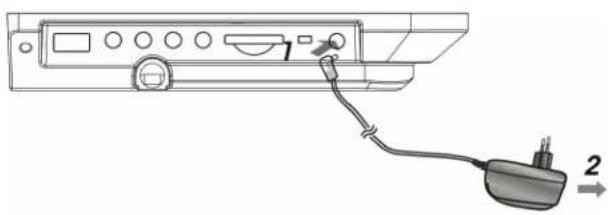 LENCO DVP-1040 - (HER-)OPLADEN VAN DE BATTRIJ MET GEBRUIK VAN AC-DC ADAPTER - 1