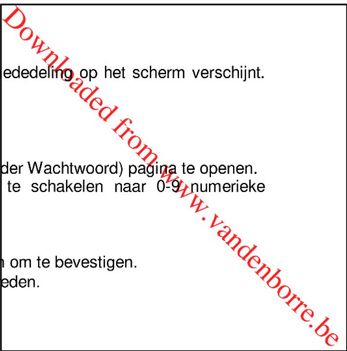 ededeling op het scherm verschijnt. der Wachtwoord) pagina te openen. te schakelen naar 0-9 numerieke om te bevestigen. eden.