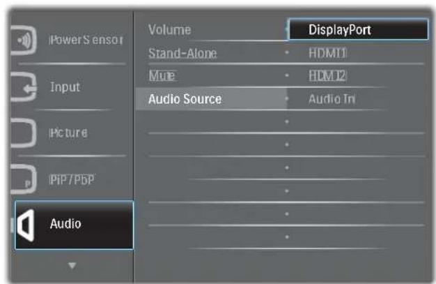 iPower Sensor Input Picture Pip7P6P Audio Volume DisplayPort Stand-Alone HDMI1 Mue HDMI2 Audio Source Audio Tri Audio