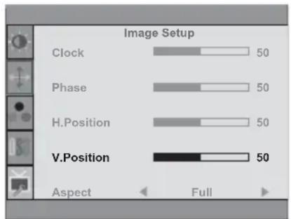 Image Setup Clock 50 Phase 50 H.Position 50 V.Position 50 Aspect Full
