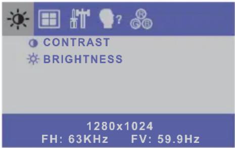 CONTRAST BRIGHTNESS 1280x1024 FH: 63KHz FV: 59.9Hz