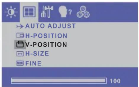 AUTO ADJUST H-POSITION V-POSITION H-SIZE FINF 100