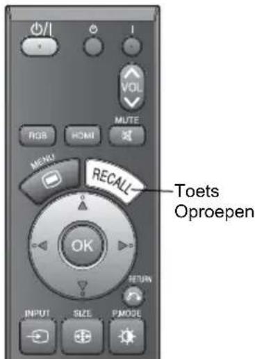 VOL MUTE RGB HOMI MENU RECALL TOETS Oproepen OK RETURN INPUT SIZE PMODE