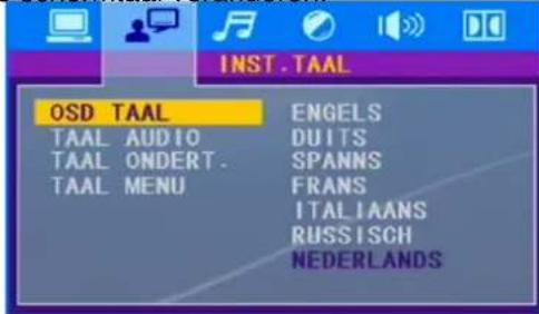 INST. TAAL OSD TAAL ENGELS TAAL AUDIO Duits TAAL ONDERT. SPANNS TAAL MENU FRANS ITALIAANS RUSSISCH NEDERLANDS
