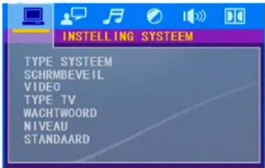 INSTALLING SYSTEEM TYPE SYSTEEM SCHRMBEVEIL VIDEO TYPE TV WACHTWOORD NIVEAU STANDAARD