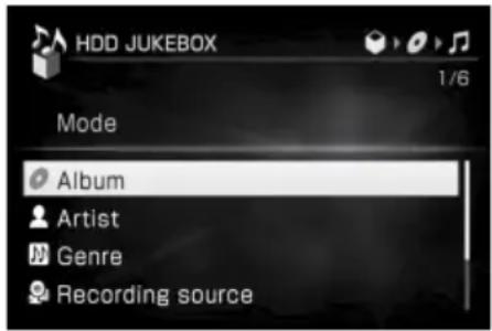 SONY NAS-SC500 - Druk herhaaldelijk op ← om de directory "Mode" te selecteren en druk op ↑/↓/←/→ om de albums, afspeellijsten, groepen of tracks weer te geven die u wilt overzetten. - 1