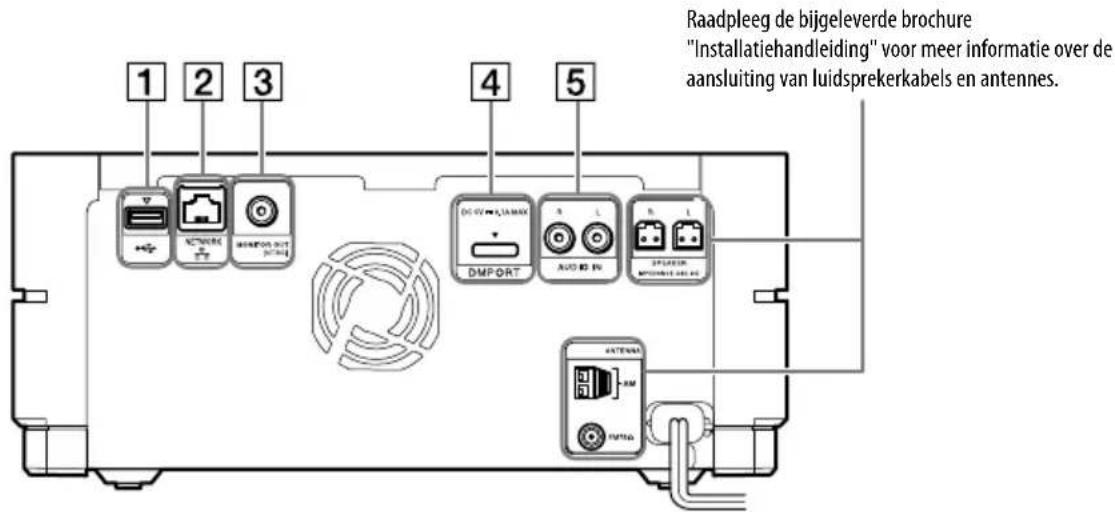 Raadpleeg de bijgeleverde brochure "Installatiehandleiding" voor meer informatie over de aansluiting van luidsprekerkabels en antennes.