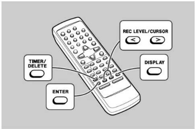 graph TD A["TIMER/DELETE"] --> B["ENTER"] C["REC LEVEL/CURSOR"] --> D["DISPLAY"] E["Display"] --> F["Remote"]