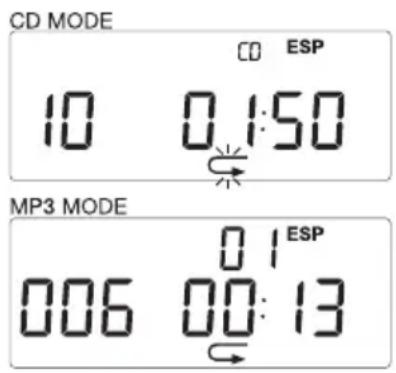 CD MODE 10 0:1:50 CD ESP MP3 MODE 006 00:13 01 ESP