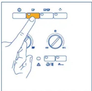 Diagram showing hand press control on a device with labeled buttons and rotary dial indicator.