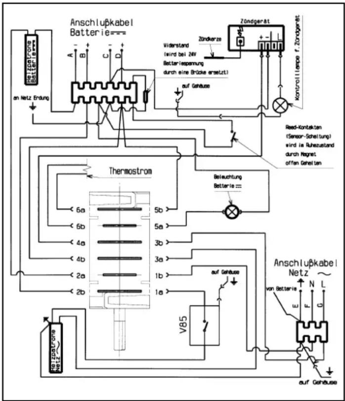 DOMETIC RM 7360 L - Bedradingschema voor automatische ontsteking en verlichting: - 1