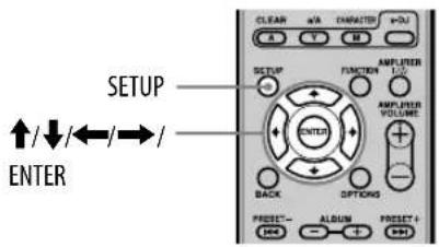 SETUP ↑/↓/←/→/ ENTER CLEAR aA CHARACTER eJ A M AMPLIENER FUNCTION VOLUME AMPLIFIER ENTER BACK OPTIONS RESET- ALBUM RESET + OK