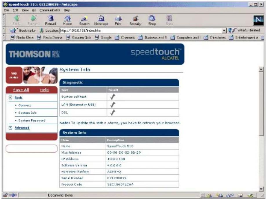 speedtouch 510: 021290019 - Netscape Bestand Bewerken Beeld Ga Communicator Help Terug Vooruit Vernieuwen Home Zoeken Netscape Beveiliging Afdrukken Winkel Stop Bladwijzers Locaties http://10.0.138/index.htm Radio Klate Radio Donne Gouden Grid Google Kanalen Zaken en C Computers en Directories Enter…