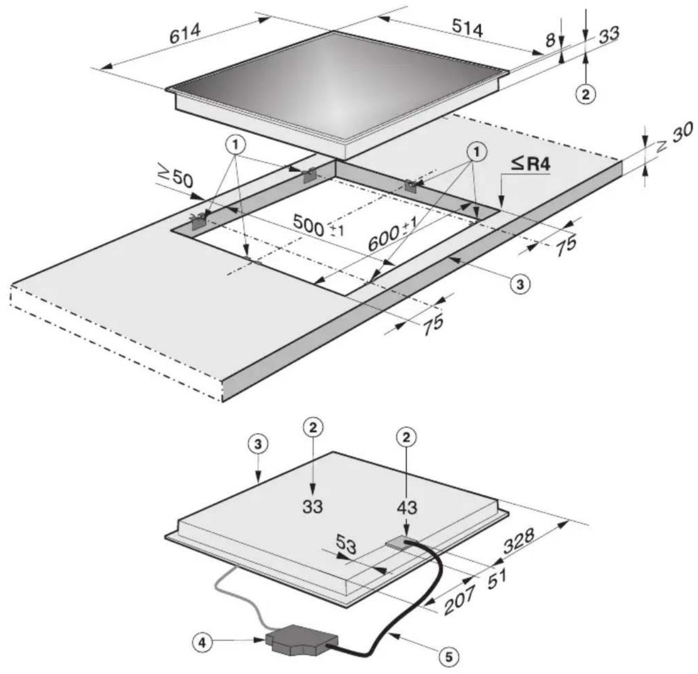 614 514 8 33 ② ≥50 ≤R4 z 30 500 ±1 600 ±1 75 ③ 75 ④ ⑤ 328 51 207 33 43 33 ② ③ ④