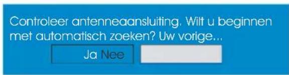Controleer antenneansluiting. Wilt u beginnen met automatisch zoeken? Uw vorige... Ja Nee
