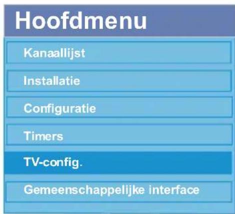 Hoofdmenu Kanaallijst Installatie Configuratie Timers TV-config. Gemeenschappelijke interface
