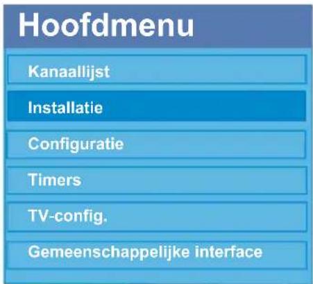 Hoofdmenu Kanaallijst Installatie Configuratie Timers TV-config. Gemeenschappelijke interface