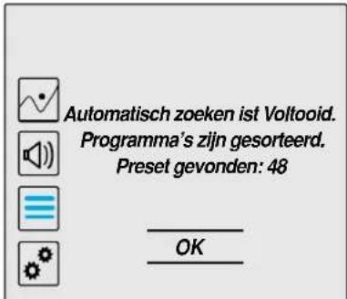 Automatisch zoeken ist Voltooid. Programma's zijn gesorteerd. Preset gevonden: 48 OK