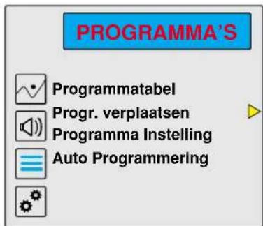PROGRAMMA'S Programmatabel Progr. verplaatsen Programma Instelling Auto Programming