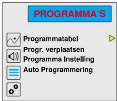 PROGRAMMA'S Programmatabel Progr. verplaatsen Programma Instelling Auto Programming