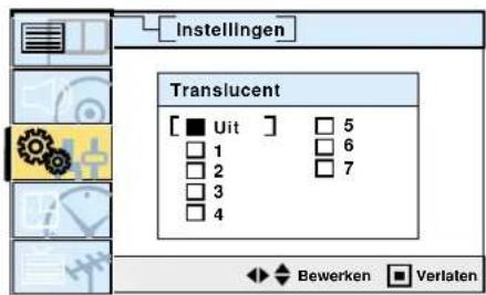 Instellingen Translucent [■ Uit ] □ 5 □ 1 □ 6 □ 2 □ 7 □ 3 □ 4 Bewerken Verlaten