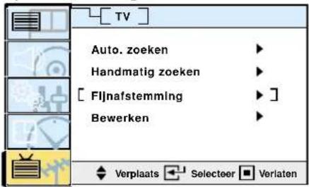 [TV] Auto. zoeken Handmatig zoeken [Fijnafstemming] Bewerken Verplaats Selecteer Verlaten