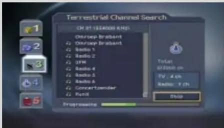 Terrestrial Channel Search CH 31-1534000 KHz Onshore Brabant Onshore Brabant Radio 1 Radio 2 JPM Radio 4 Radio 5 Radio 6 Concertender Runk Total STUBISH ON TV : 4 ch Radio: T Ch Stop Programmation