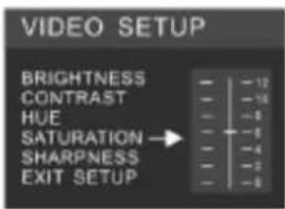 VIDEO SETUP BRIGHTNESS CONTRAST HUE SATURATION → SHARPNESS EXIT SETUP