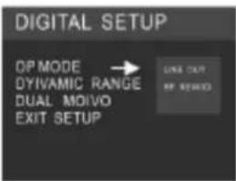 DIGITAL SETUP OP MODE → DYNAMIC RANGE DUAL MOIVO EXIT SETUP LINE OUT RF SINKED