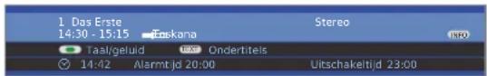 1 Das Erste 14:30 - 15:15 Eoskana Stereo INFO Taal/geluid Ondertitels 14:42 Alarmt Jd 20:00 Uitschakeltijd 23:00