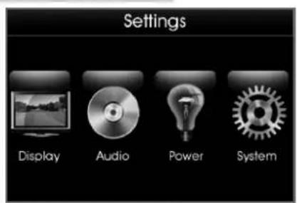 Settings Display Audio Power System