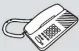 Line drawing of a classic telephone handset with keypad and keypad (no text or symbols)