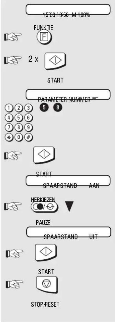 15°03 19°56 M 100% FUNKTIE 2 x START PARAMETER NUMMER = 1 2 3 5 8 4 5 6 7 8 9 * 0 # START SPAARSTAND AAN HERKIEZEN PAUZE SPAARSTAND UIT START STOP/RESET