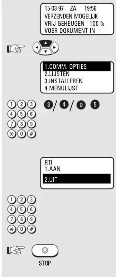 15-03-97 ZA 19:56 VERZENDEN MOGELIJK VRIJ GEHEUGEN 100 % VOER DOKUMENT IN 1.COMM. OPTIES 2.LIJSTEN 3.INSTALLEREN 4.MENULIJST 1 2 3 4 5 6 7 8 9 * 0 # 3 / 4 / 0 5 RTI 1.AAN 2.UIT 1 2 3 4 5 6 7 8 9 * 0 # STOP