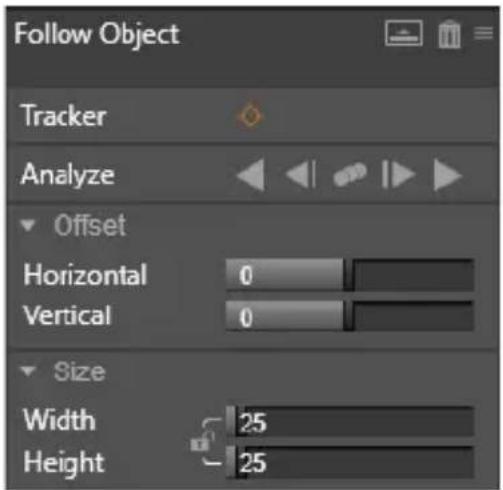 Follow Object Tracker Analyze Offset Horizontal 0 Vertical 0 Size Width 25 Height 25