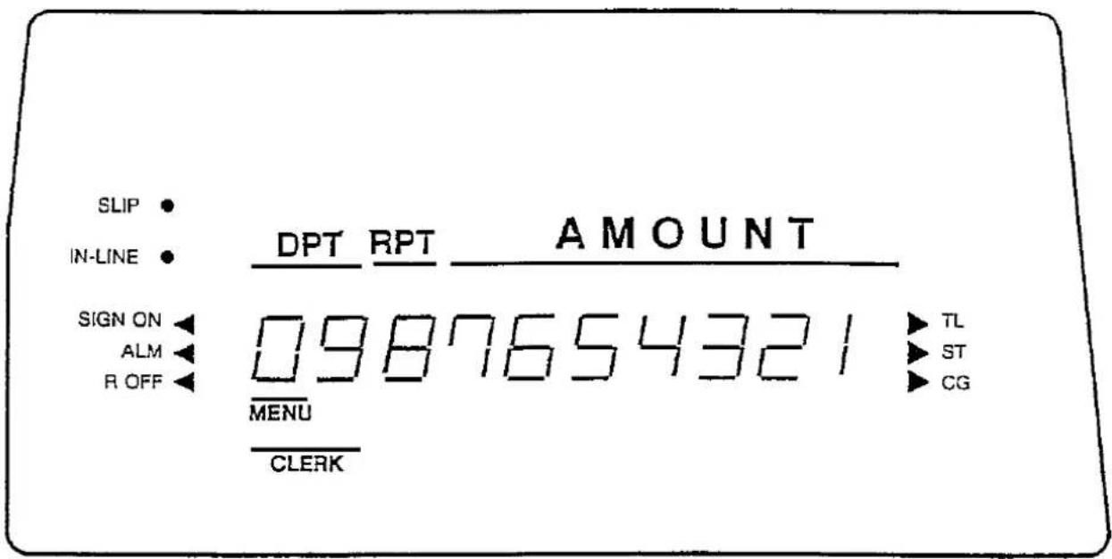 SLIP IN-LINE SIGN ON ALM R OFF DPT RPT AMOUNT 0987654321 MENU CLERK TL ST CG