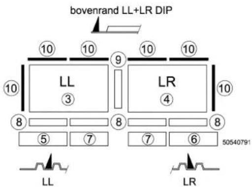bovenrand LL+LR DIP ⑩ ⑩ ⑩ ⑩ ⑩ LL ③ ⑨ LR ④ ⑩ ⑧ ⑧ ⑧ ⑧ ⑤ ⑦ ⑦ ⑥ 50540791 LL LR