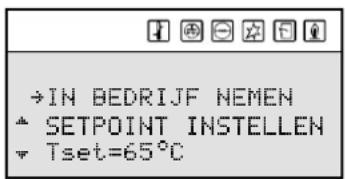 →IN BEDRIJF NEMEN ▲ SETPOINT INSTELLEN ▼ Tset=65°C