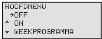 HOOFDMENU →OFF + ON + WEEKPROGRAMMA