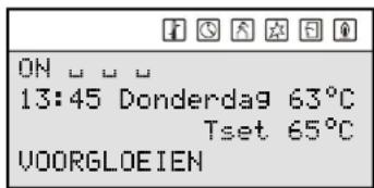 ON 13:45 Donderdag 63°C Tset 65°C VOORGLOEIEN