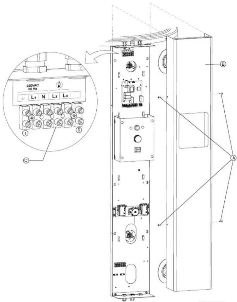 230VAC 50 Hz L1 N L2 L3 ① ⑥ ③ A B C HP-0104-PC