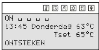 ON □ □ □ 13:45 Donderdag 63°C Tset 65°C ONTSTEKEN
