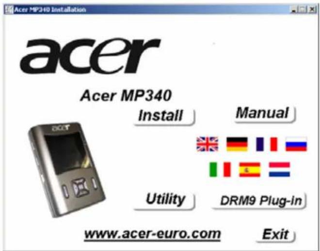 Acer MP340 Installation Acer MP340 Install Manual Utility DRM9 Plug-in www.acer-euro.com Exit